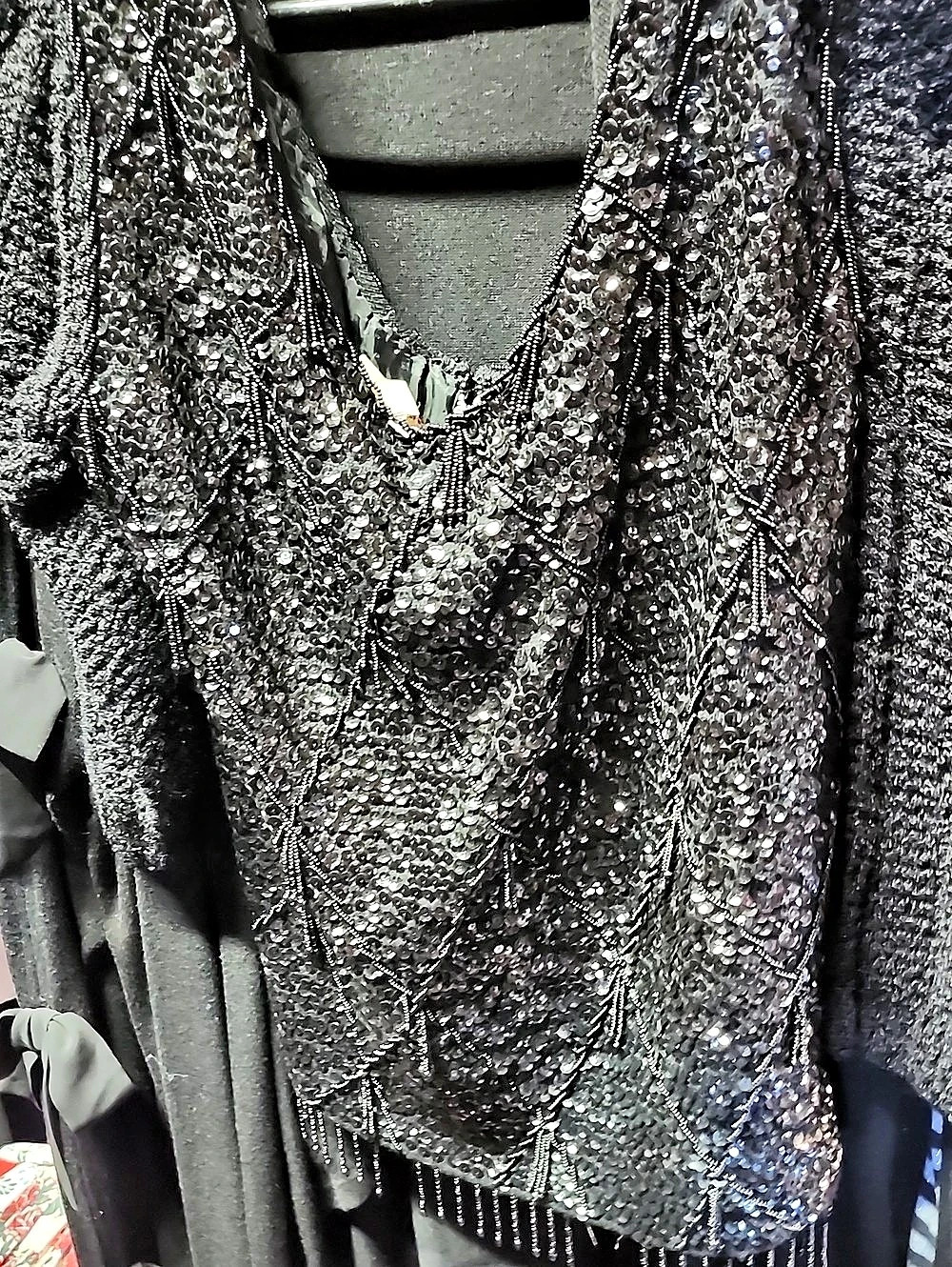 Vintage Black Embellished Back Zip Sweater Top